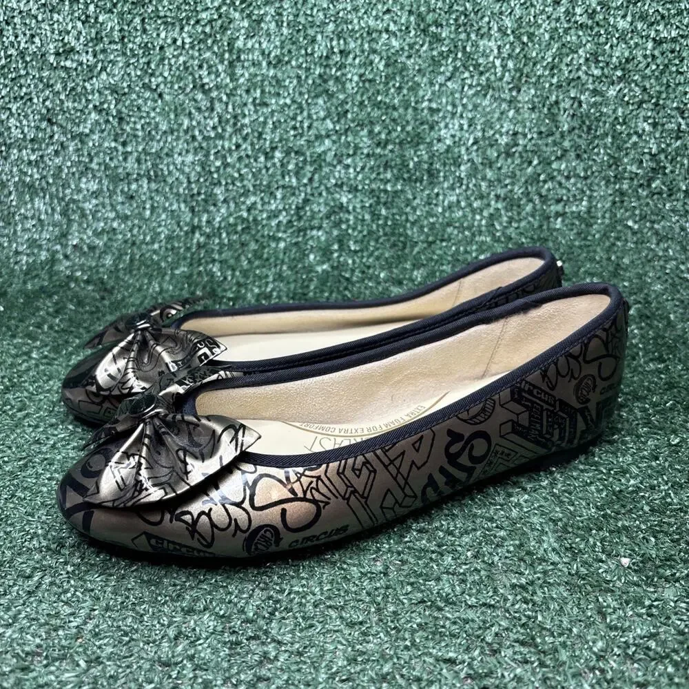 NEW Sam Edelman Circus LOGO‎ Gold Black Ciera Slip On Ballet Flats Bow Size 7